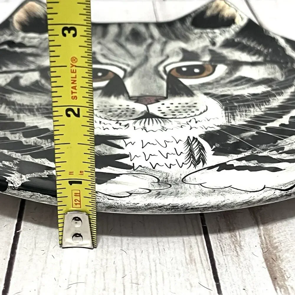 Cats by Nina Lyman Hand-Painted Signed Plate - Black and Gray Tabby 8” X 8½